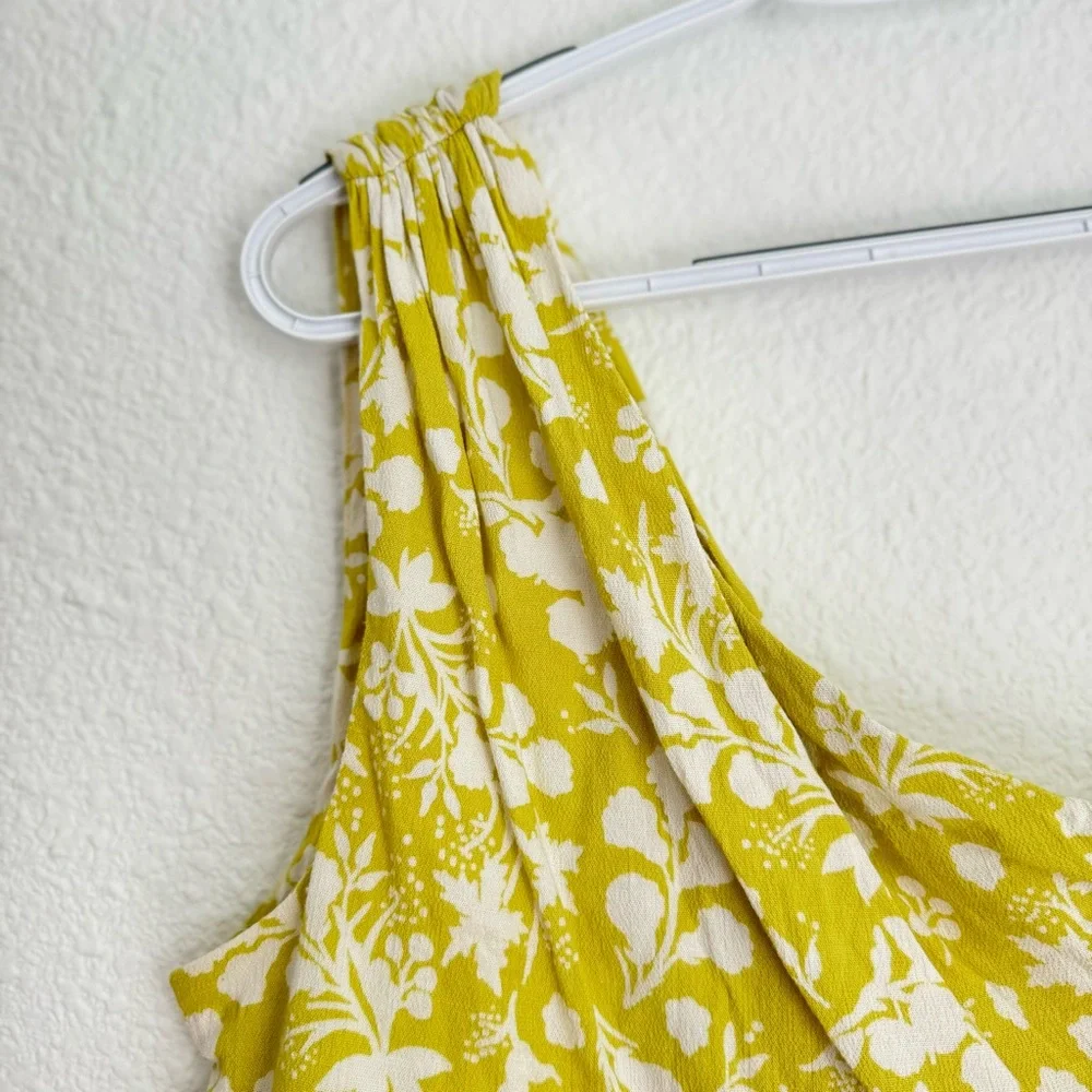 Free People Carmen one shoulder yellow tropical cropped tie blouse top size S